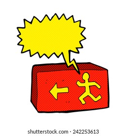 cartoon exit sign with speech bubble