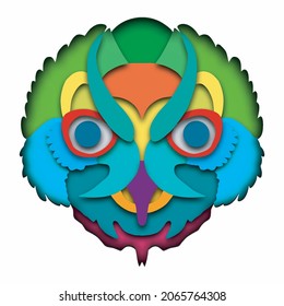 cartoon exotic bird in trendy craft paper graphic style. Modern design for advertising, branding, greeting cards, covers, posters, banners. Vector illustration