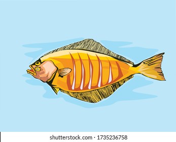 Cartoon exotic fish in trendy graphic style. Modern design for advertising, branding cover, poster, banner. Vector illustration drawing