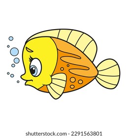 Cartoon exotic sea fish color variation for coloring page isolated on white background 