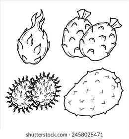 Cartoon Exotic Tropical Fruit Line Art