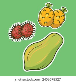 Cartoon Exotic Tropical Fruit Vector Art