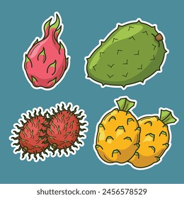 Cartoon Exotic Tropical Fruit Vector Art