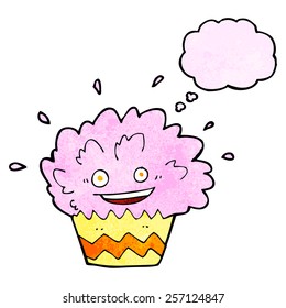 cartoon exploding cupcake with thought bubble