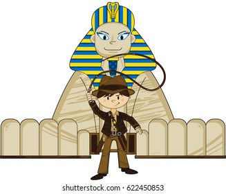 Cartoon Explorer and Egyptian Sphinx