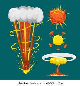 Cartoon explosion boom effect animation game sprite sheet explode burst blast fire comic flame vector illustration.