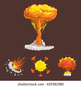 Cartoon explosion boom effect animation game sprite sheet explode burst blast fire comic flame vector illustration.