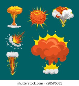 Cartoon explosion, boom effect flame vector illustration.