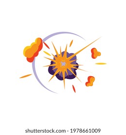 Cartoon explosion in comic book style isolated on white background. Bright boom explosion shape with cloud of smoke, flat vector illustration of flash pop.