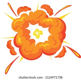 Cartoon explosion effect. Colorful comic fire blast isolated on white background
