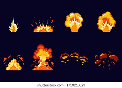 Cartoon Explosion Effect. Dynamite Explosion, Atomic Bomb, Smoke After The Explosion. Mobile Game Animation