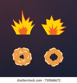 Cartoon explosion effect with smoke. Animation frames for game