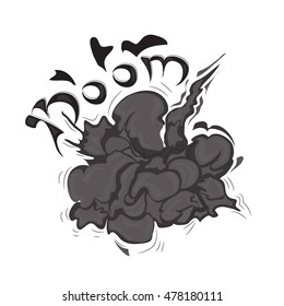Cartoon explosion effect with smoke. Boom effect. Vector illustration.