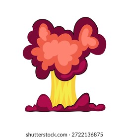 Elemento de explosión de dibujos animados que muestra una intensa y poderosa explosión de fuego con humo espeso que se eleva, representando el impacto, el peligro o un efecto especial dinámico para juegos y animaciones