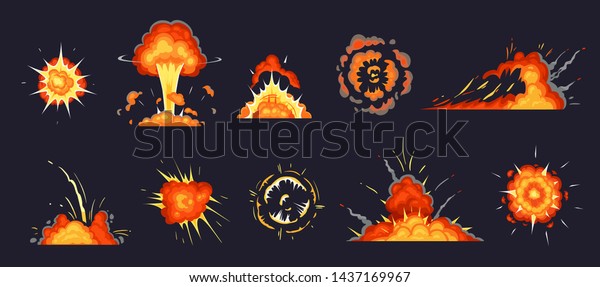 漫画の爆発 爆発する爆弾 原子爆発効果 漫画的な爆発は雲を噴き出す 破壊爆発 のアニメーション 漫画の爆弾火炎 分離型ベクターイラストアイコンセット のベクター画像素材 ロイヤリティフリー