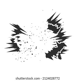 Cartoon Explosion With Flying Particles Effect. Radial Explosion Silhouette. Flat Vector Illustration Isolated On White Background.