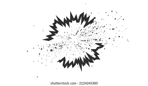 Cartoon Explosion With Flying Particles Effect. Radial Explosion Silhouette. Flat Vector Illustration Isolated On White Background.