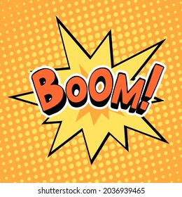 Cartoon explosion on a colorful background. Boom text. Vector illustration template in pop art style. Place for your text.