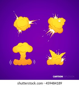 Cartoon explosions on the purple background
