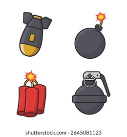 Iconos explosivos de la historieta para el juego y el diseño del cómic – bomba, dinamita, granada Vector conjunto