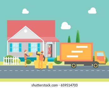 Cartoon Express Delivery Transportation Logistic Service Concept for Business Flat Style Design. Vector illustration