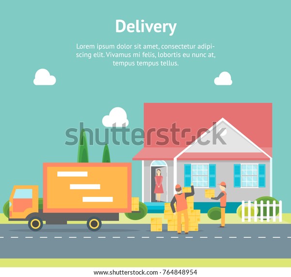 Cartoon Express Delivery Transportation\
Logistic Service Card Poster Concept for Business Flat Style\
Design. Vector\
illustration