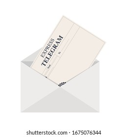 Cartoon express telegram in the white envelope . Vector illustration