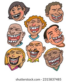 Caricatura que expresa la cara de los adultos riéndose. 