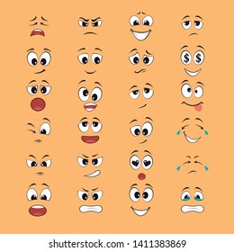 cartoon expressions with mouths and eyes white and black with yellow background. set of vectors - Vector