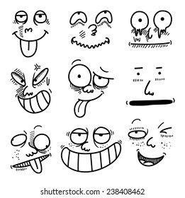 Black White Cartoon Funny Face Expression Stock Vector (Royalty Free ...