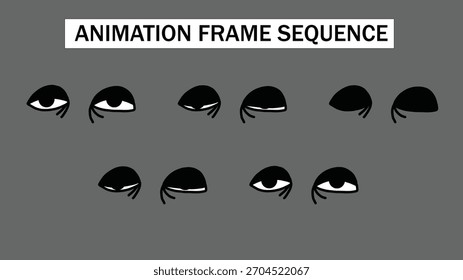 Cartoon Eye Blink Animation Frame Sequence. Hand-Drawn 2D Character Blinking Effect. Expressive Human Eye Motion Graphic Element for Video Project Overlay.