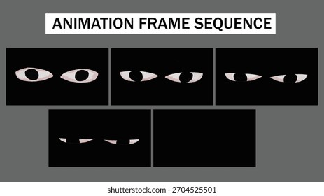 Cartoon Eye Blink Animation Frame Sequence. Hand-Drawn 2D Character Blinking Effect. Expressive Human Eye Motion Graphic Element for Video Project Overlay.
