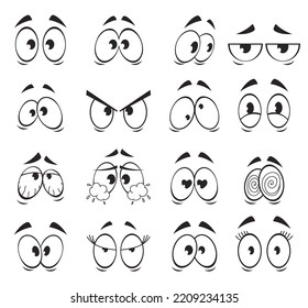 Cartoon eye face expression comic style emotion isolated set. Vector doodle line style design element