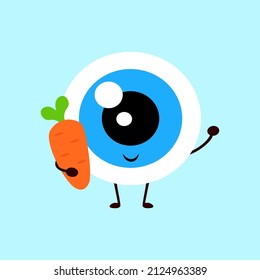 Cartoon eye with holding carrot. The need for eye health.