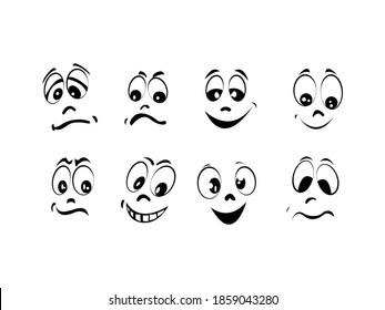 Cartoon Eye Icon Vector illustration. eyes and mouth symbol. emotion sign, emblem isolated on white background, Flat style for graphic and web design, eyeball, eyebrow, eyelash. black pictogram.