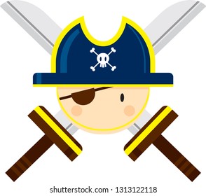 Cartoon Eye Patch Pirate Captain with Swords
