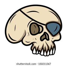 Cartoon Eye Patched Skull - Vector Cartoon Illustration