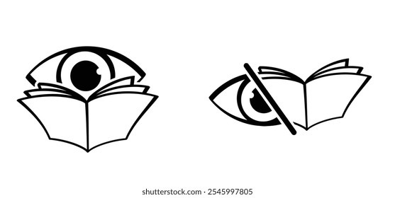 Cartoon eye,  person reading a book. Read a newspaper paper. learn book icon or symbol. Studying, school concept. Book reader logo. Student, learns from books. World book Day.