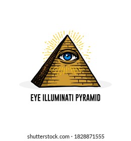 cartoon Eye of Providence. Masonic symbol. eye inside triangle pyramid. New World Order. Sacred geometry, religion, spirituality, Design element for logo, poster, card, banner, emblem, t shirt. Vector