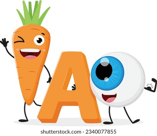 Cartoon eyeball with carrot, set of Cute characters, Isolated on white background