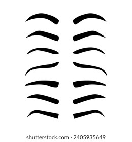 Cartoon eyebrows shapes, thin, thick and curved eyebrows. Classic eyebrows, brow makeup shaping vector illustration set. Various eyebrows types. Male and female different forms isolated on white