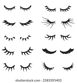 Cartoon Eyelashes Cute Closed Eye with Lash, Girl Face with Mascara Lashes