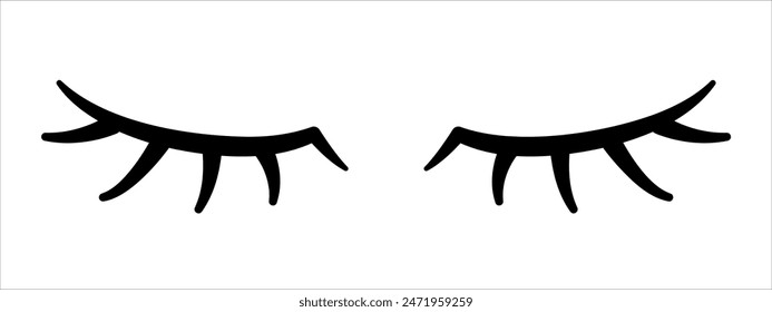 Cartoon eyelashes illustration. Cute eyelash icon. Mascara lash logo. Closed eyes symbol. Long lashes sign.