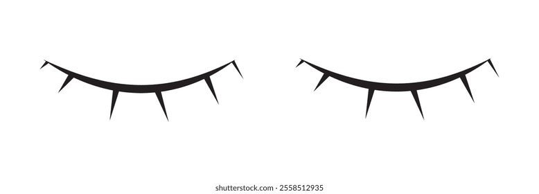 Cartoon eyelashes illustration. Cute eyelash icon. Mascara lash logo. Closed eyes symbol. Long lashes sign.