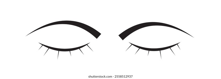 Cartoon eyelashes illustration. Cute eyelash icon. Mascara lash logo. Closed eyes symbol. Long lashes sign.