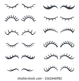 Cartoon eyelashes. Pretty girl style eyes face eyelash how unicorn vector collection