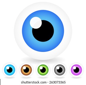 Cartoon Eyes in 6 Colors, Vector Illustration