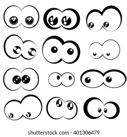 Cartoon eyes. Black and white set.