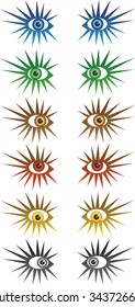 Cartoon eyes of different colors look in different directions
