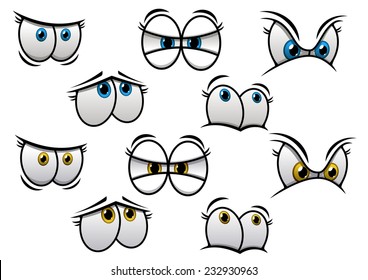 Cartoon eyes with different emotions for comics and fairytale design isolated on white background. Vector elements